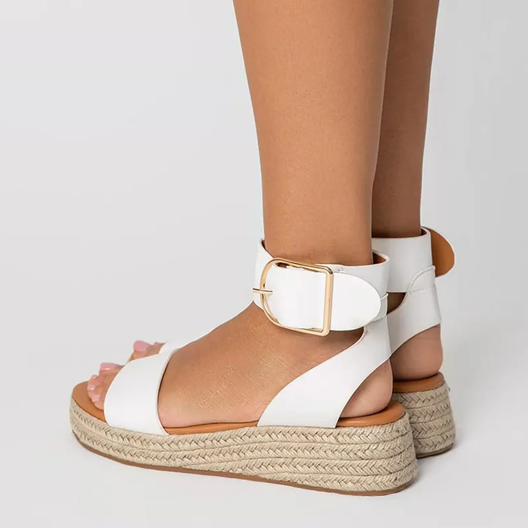 Fashionable Comfy White Round Toe Platform Heel Strappy Sandals