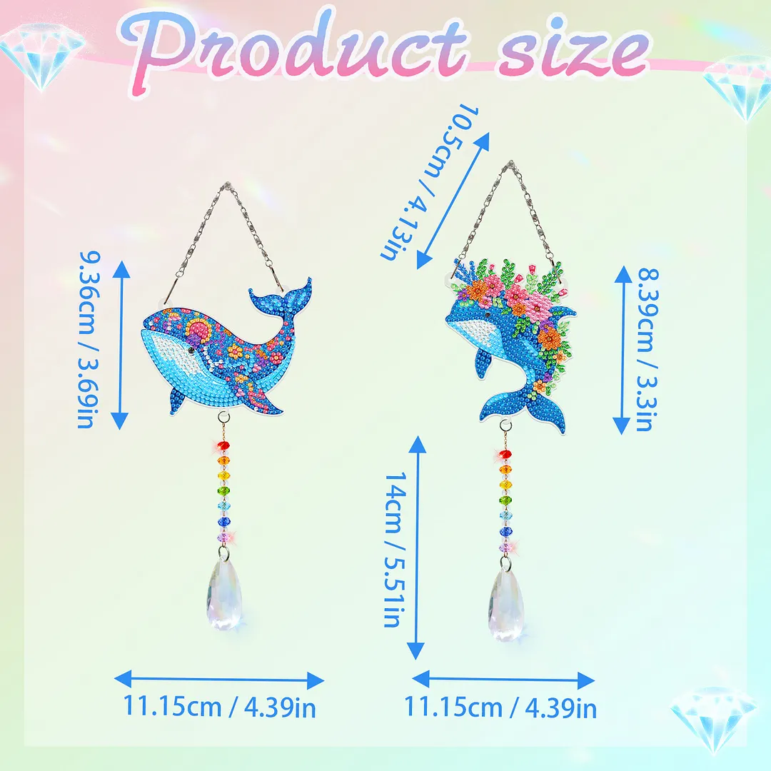 2Pcs Dolphin DIY Double-Sided Diamond Painting Hanging Kits Diamond Painting Suncatcher Craft Kit for Home Garden Wall Decor Gift