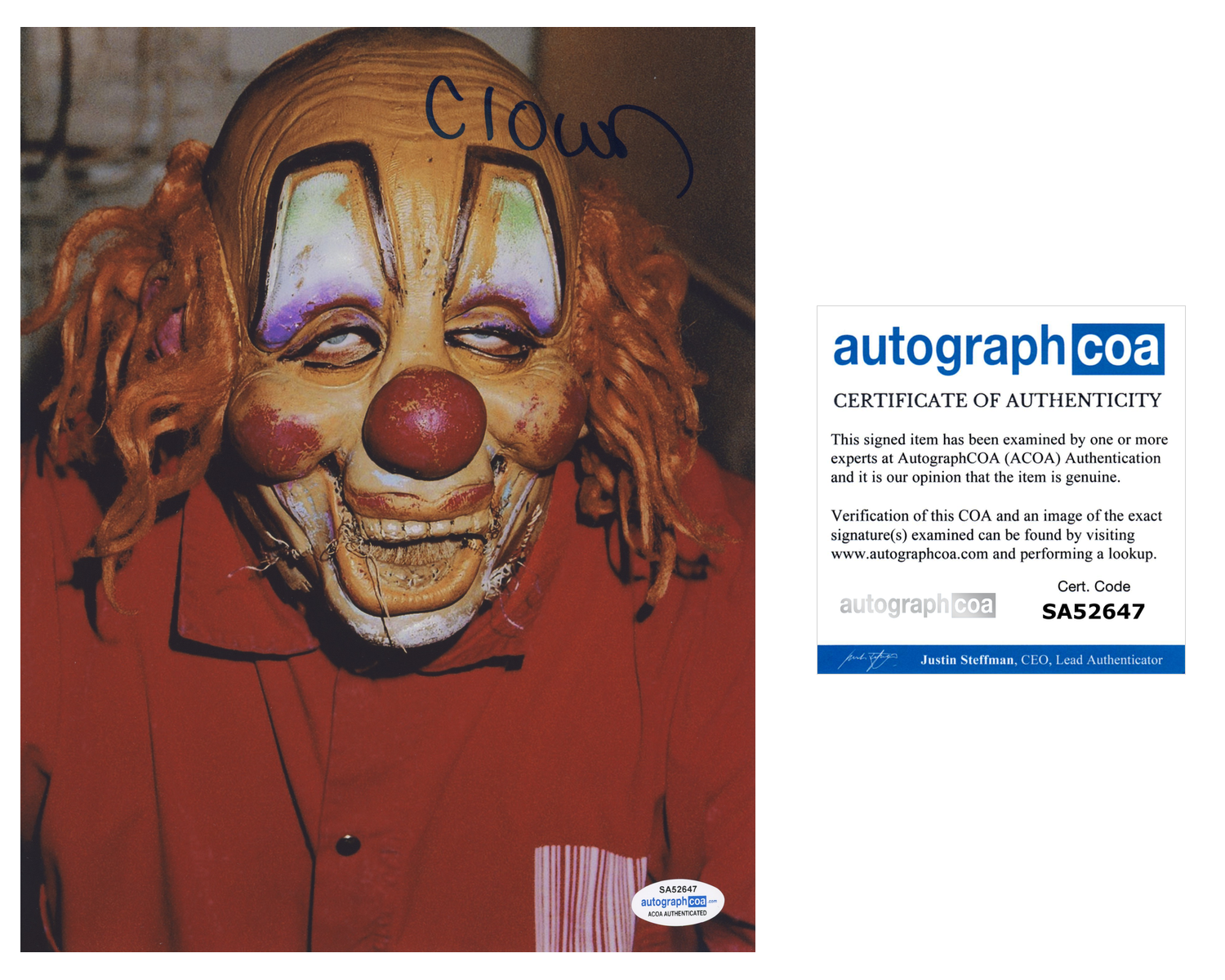 Clown Shawn Crahan Signed Autographed 8x10 Photo Poster painting Slipknot Drummer ACOA COA