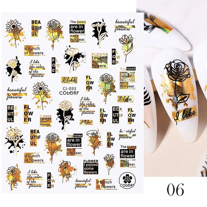 1 Pc White Gold Laser Leaves 3D Nail Stickers Leaf Cute Spring Sliders for Nails Flowers Adhesive Sticker Nail Art Design Decal-Nail Inspo