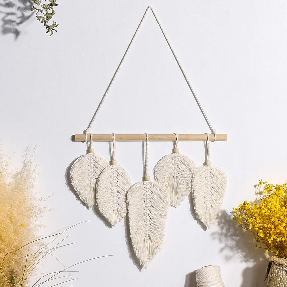 Leaf Macrame Wall Hanging Boho Room Home Decor Woven Aesthetic Wall Tapestry Home living Room Wedding Decoration Gift