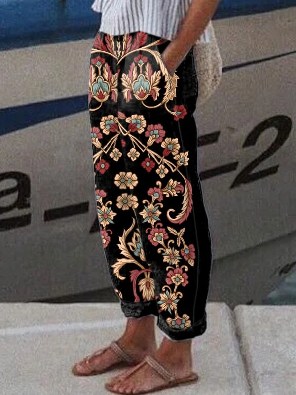 Women'S Vintage Ethnic Print Wide-Leg Pants
