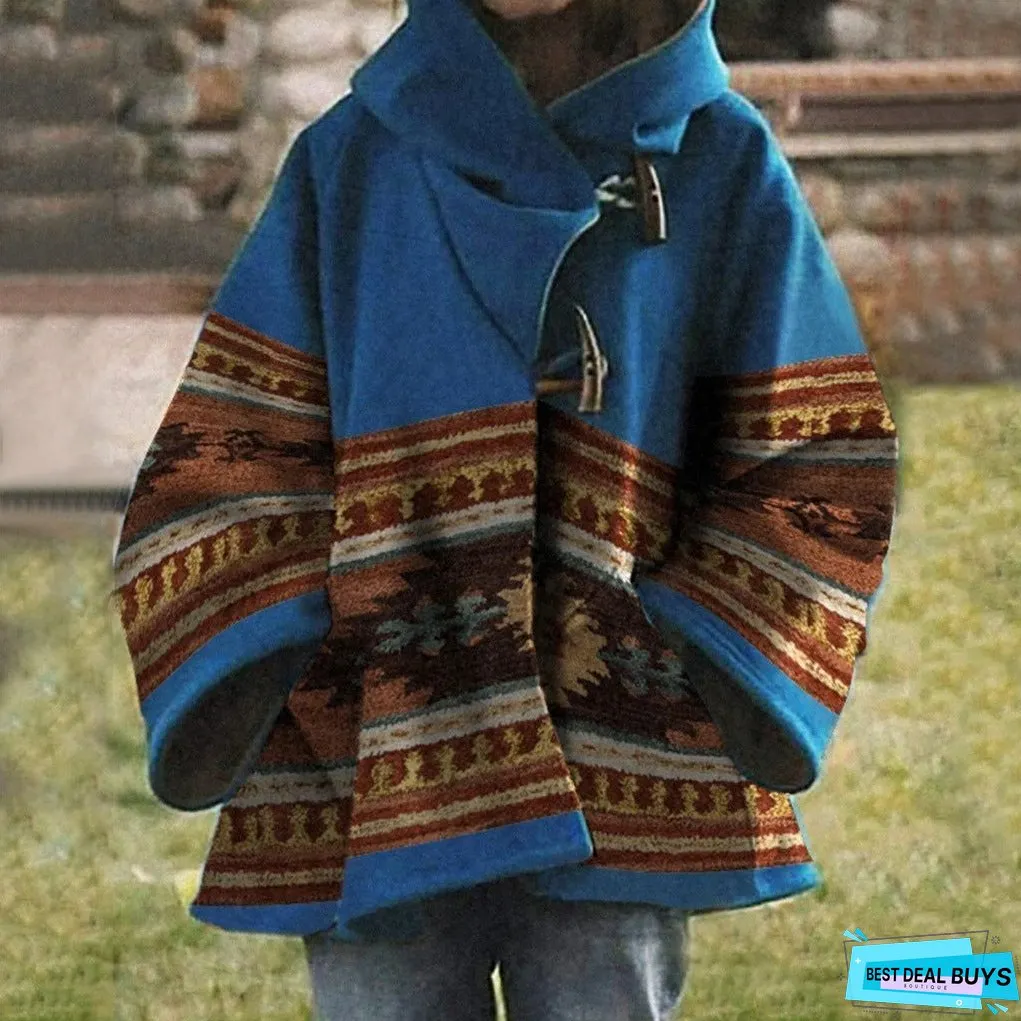 Women's Winter Loose Retro Printed Woolen Colors Coats