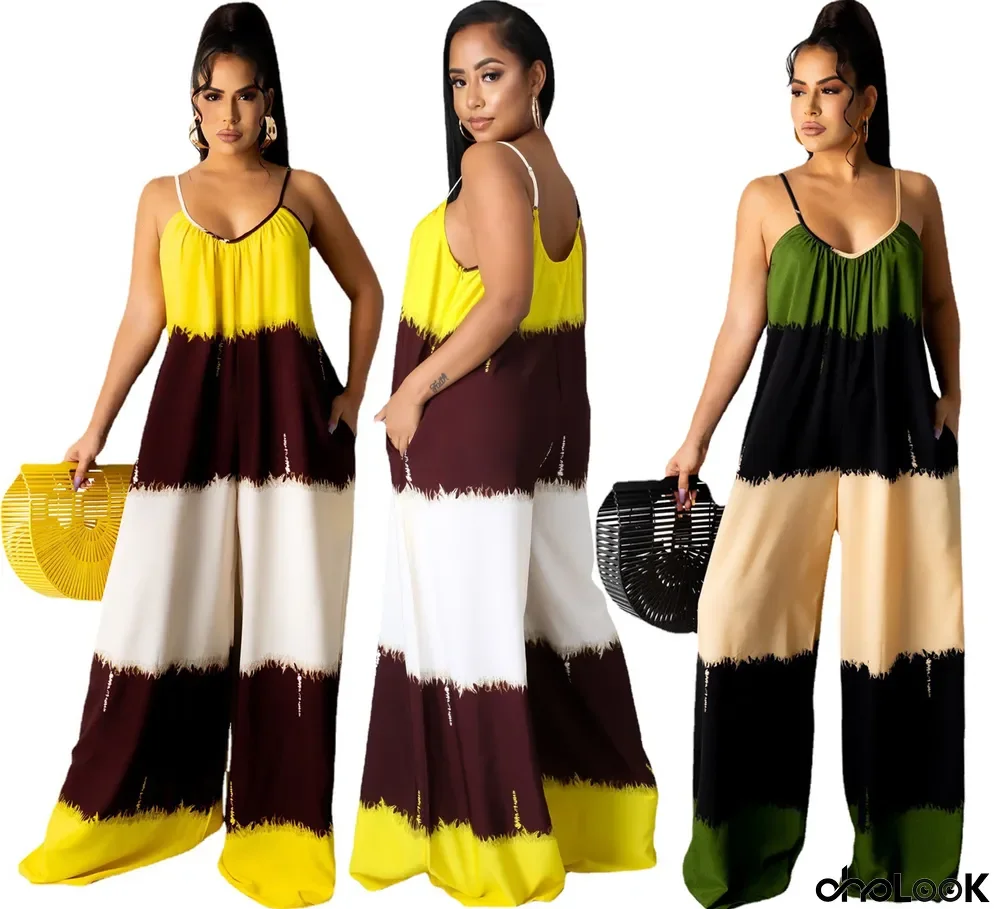 Autumn Print Adjustable Suspender Halter Sleeveless Jumpsuit