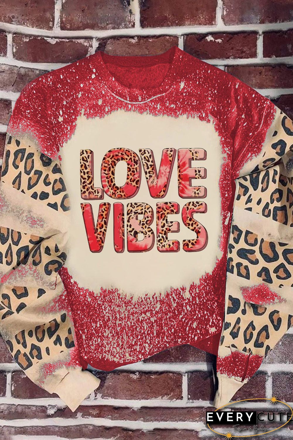 Red Leopard Bleached LOVE VIBES Valentines Sweatshirt