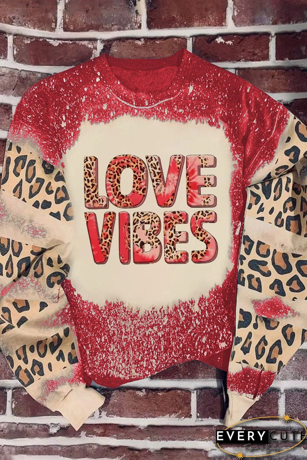 Red Leopard Bleached LOVE VIBES Valentines Sweatshirt
