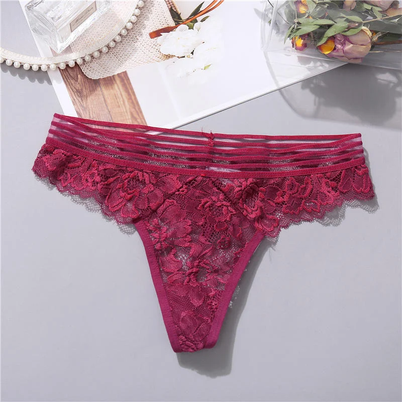 Sexy Lace G-string Panties Women Underwear Transparent Sexy Thong Panties for Female Underpants Mesh Waist Striped Lingerie