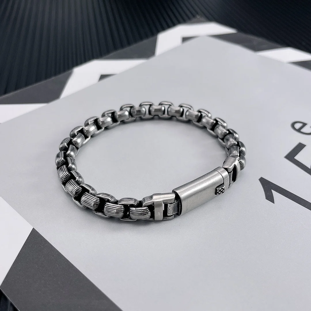 925 Silver Vintage Striped Pearl Handmade Bracelet