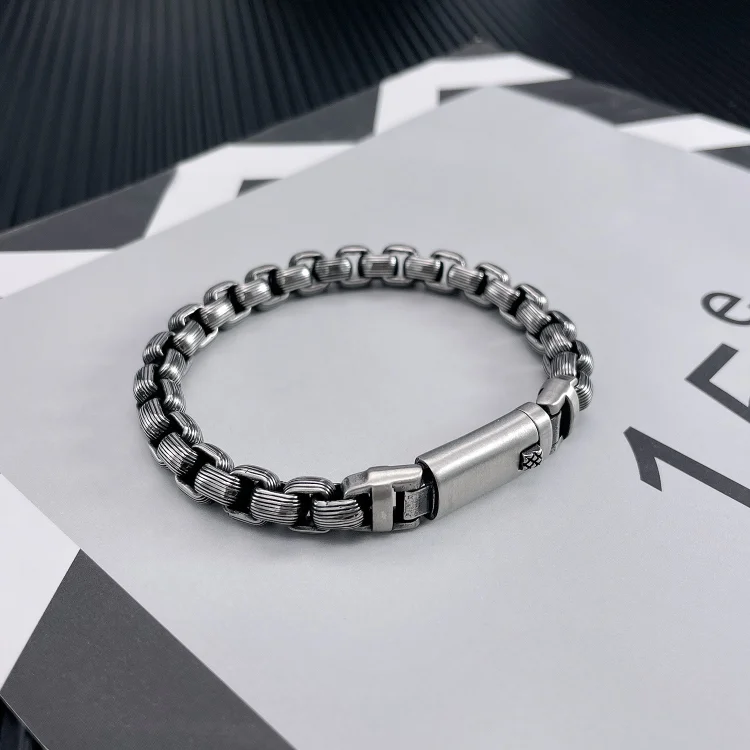 925 Silver Vintage Striped Pearl Handmade Bracelet