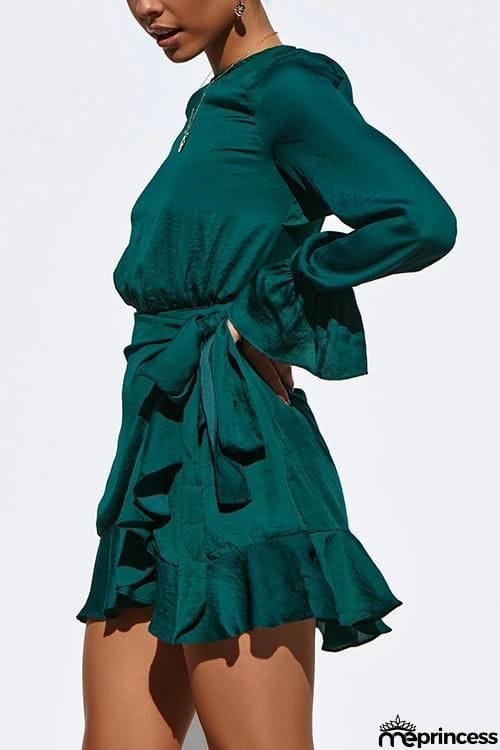 Ruffles Knot Long Sleeve Mini Dress