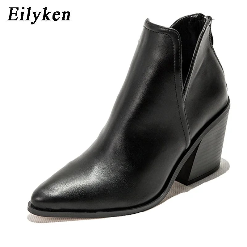 EilyKen Autumn Winter Casual Western Cowboy Ankle Boots Women Snake Cowgirl Booties Short Cossacks Botas High Heels Shoes