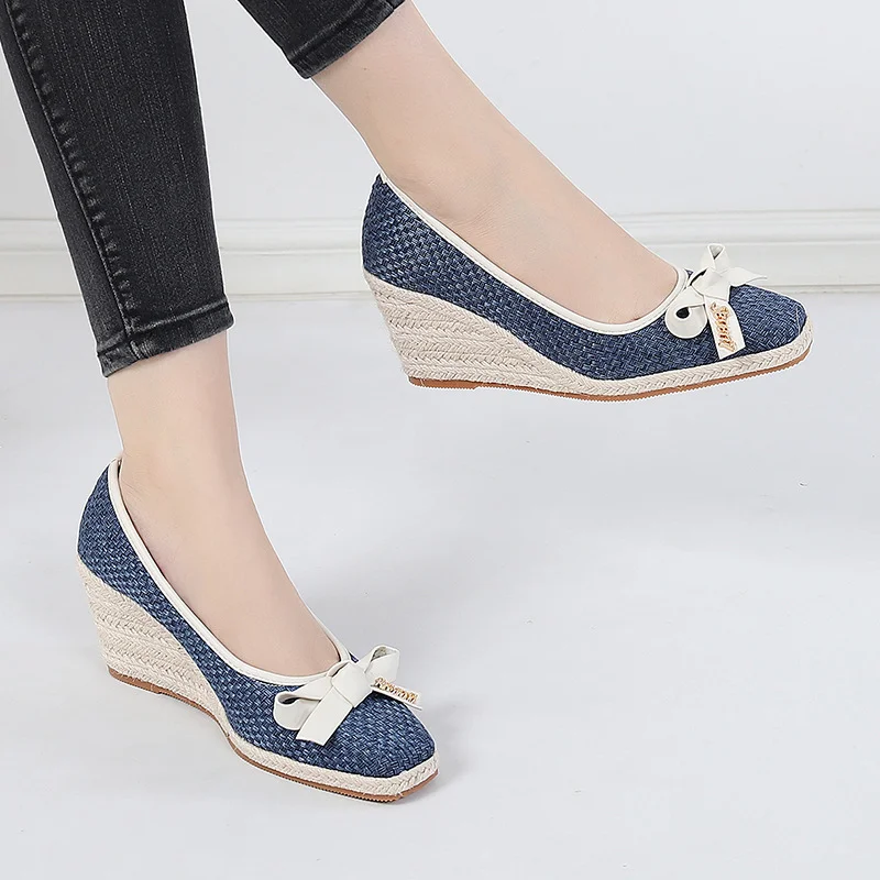 Wongn Wongn Grass Single Shoes Female New Spring And Autumn Shallow Mouth High Heel Thick Bow Women's Shoes