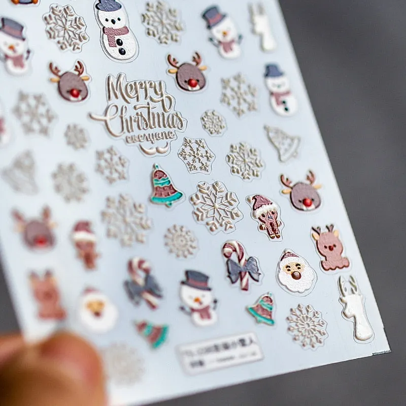 5D Nail Art Stickers Christmas SnowFlake Snowman Deer Tree Design Three-dimensional Frosted Thin Relief Nail Art Charms Decor-Nail Inspo