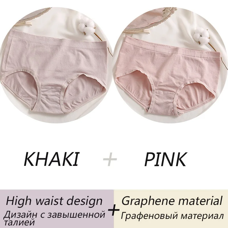 Women's Cotton Panties High Waist Briefs For Woman Graphene Crotch Antibacterial Comfort Underwear Skin-friendly Panty Intimate