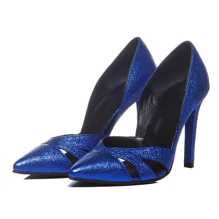 Royal Blue Hollow-out Stiletto Heels Pointed Toe Low Cut Pumps |FSJ Shoes