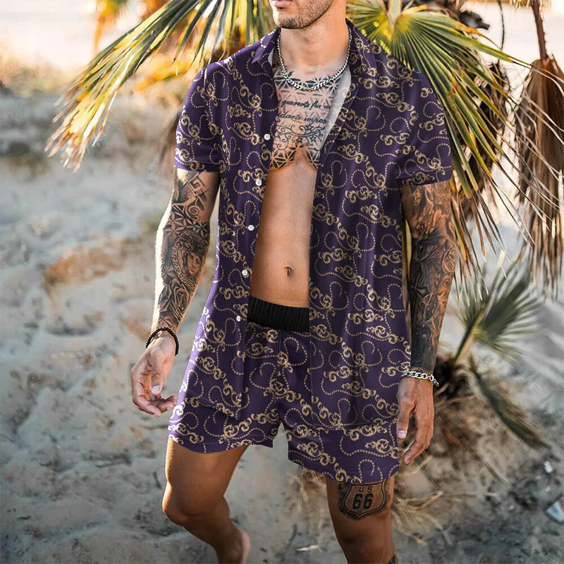 Men's Casual Vintage Print Shirt Two Piece