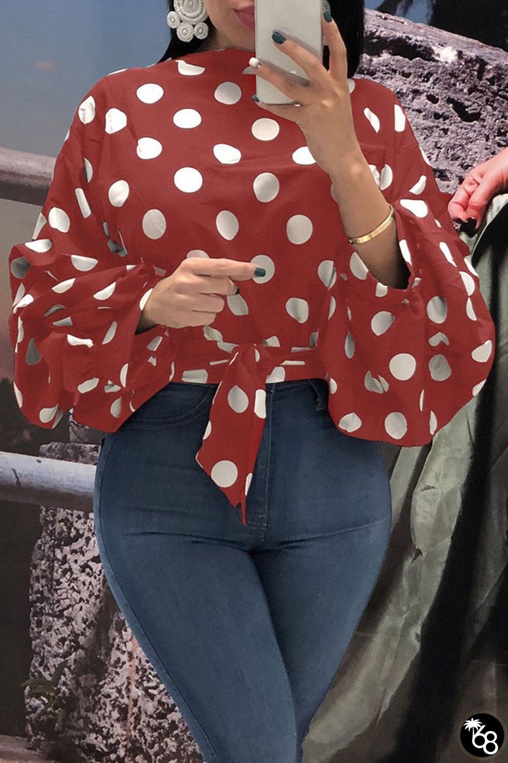 Red Trendy Dots Printed Blouses | 168DEAL