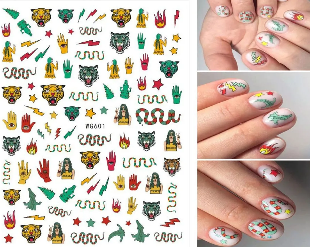 3D Dragon Snake Design Nail Stickers Colorful Dragons Slider Decals Lady Love Nail Art Gel Polish Decal Tattoo Decorations-Nail Inspo
