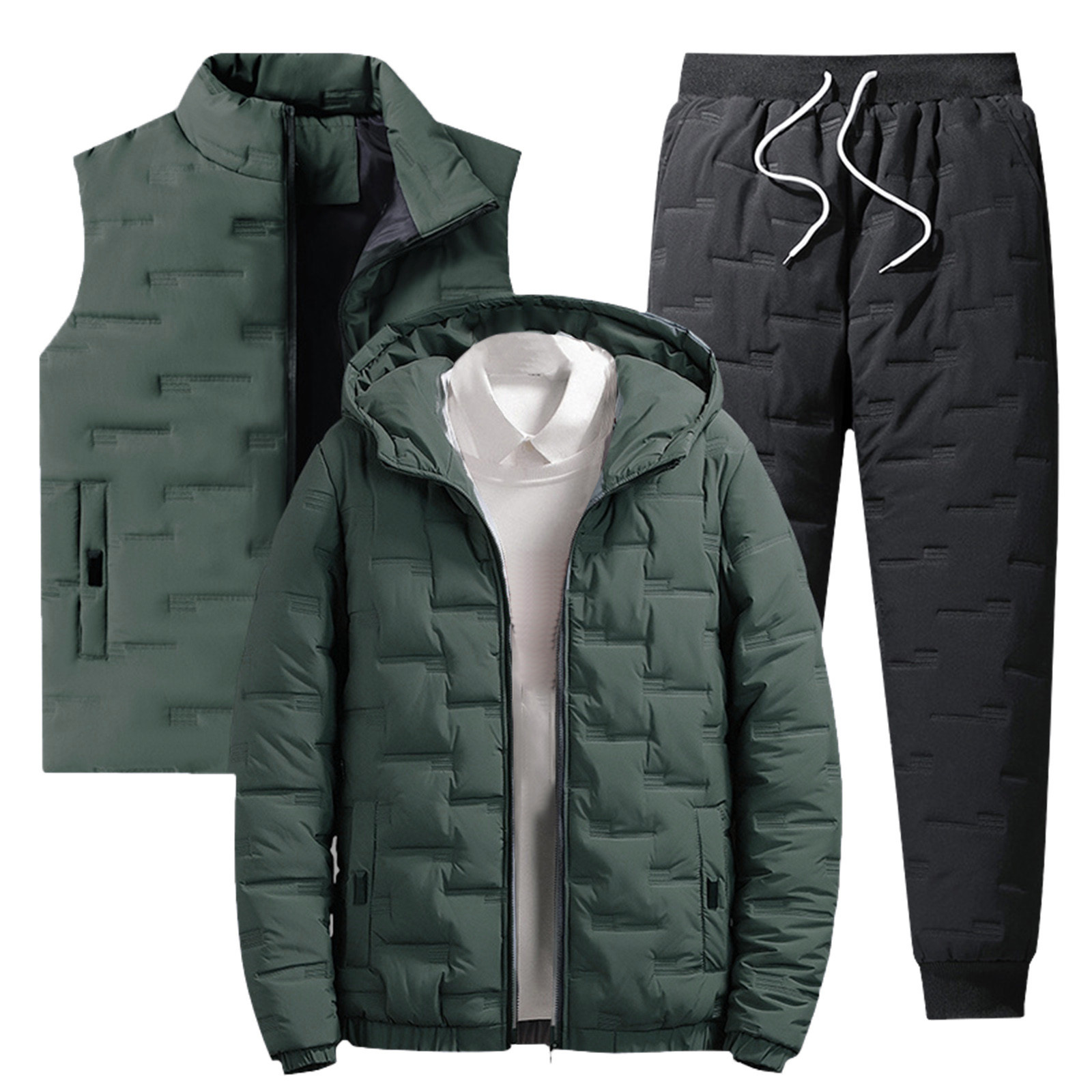 Vizslaz Warm Cotton Fashion Suit Men'S Three Piece Set Padded Padded Jacket Winter Jacket Padded Vest And Pants Casual Outfits Hombre