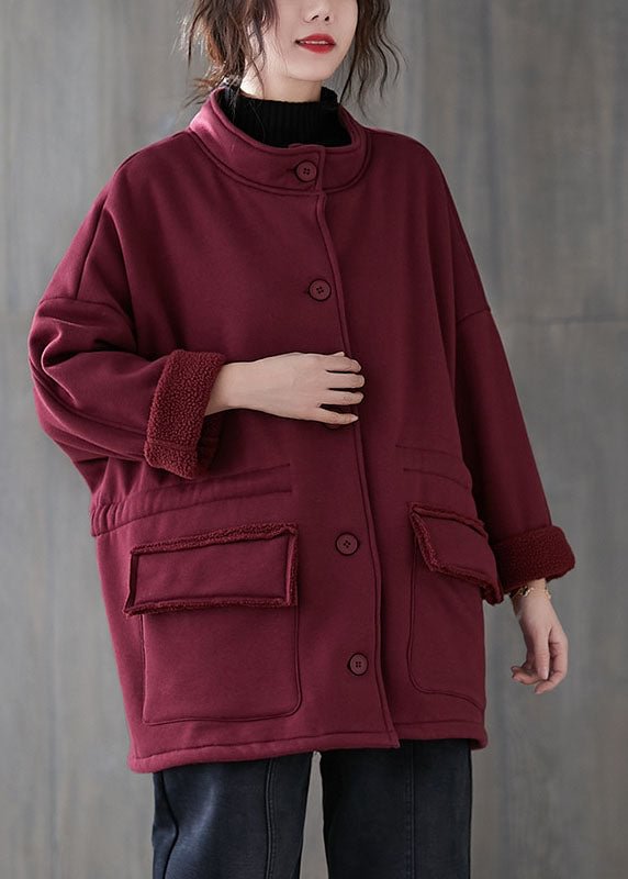 Mulberry Loose Pockets Button Fall Sweatshirt Coat CK2601- Fabulory