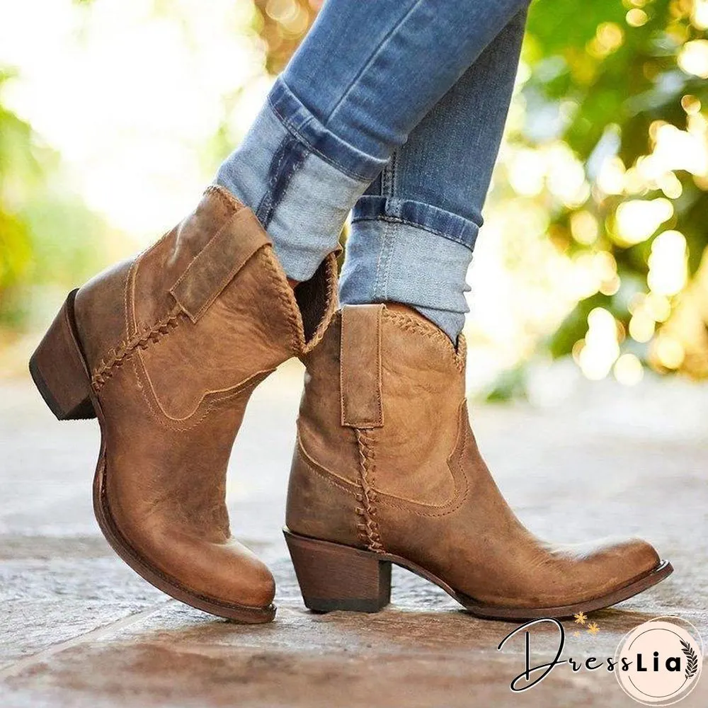 Pointed Toe Chunky Heel Ankle Women Boots