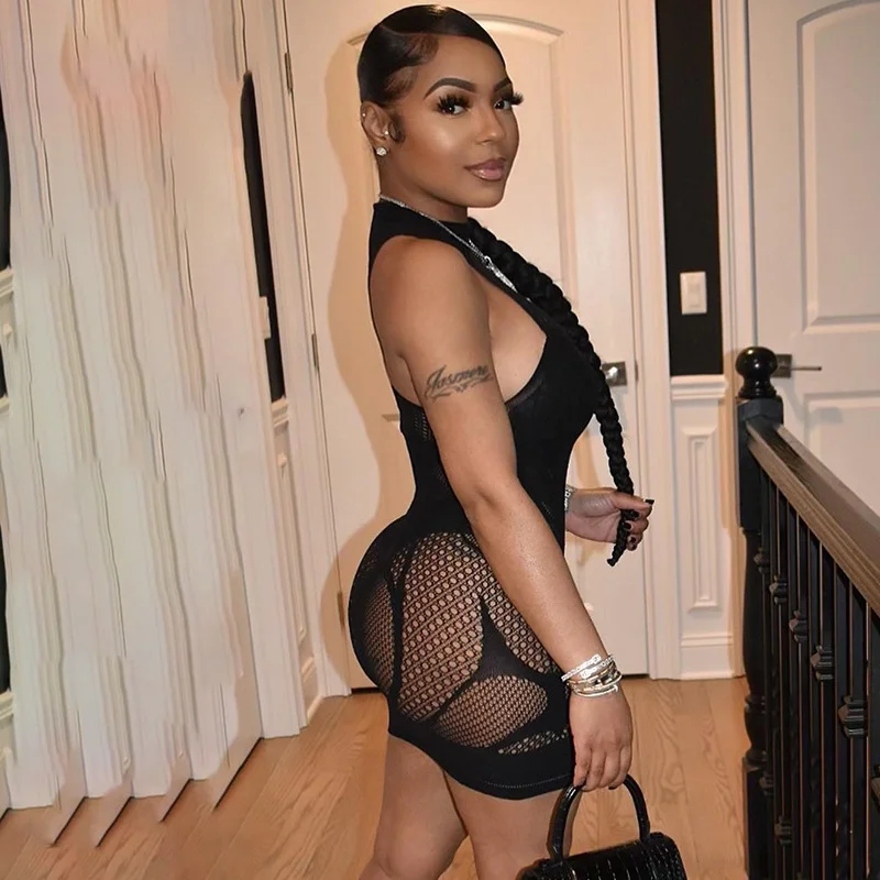 Uveng Uveng Fashion Women's 2023 Spring New Solid Color Sexy Bag Hips Perspective Dress Women