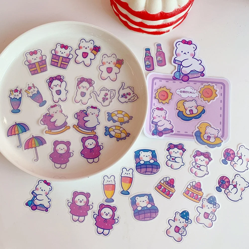 W&G Korean Kawaii Cute Bear Series Stickers Hand Account Diy Decoration Scrapbooking Paper Creative Wall Sticker