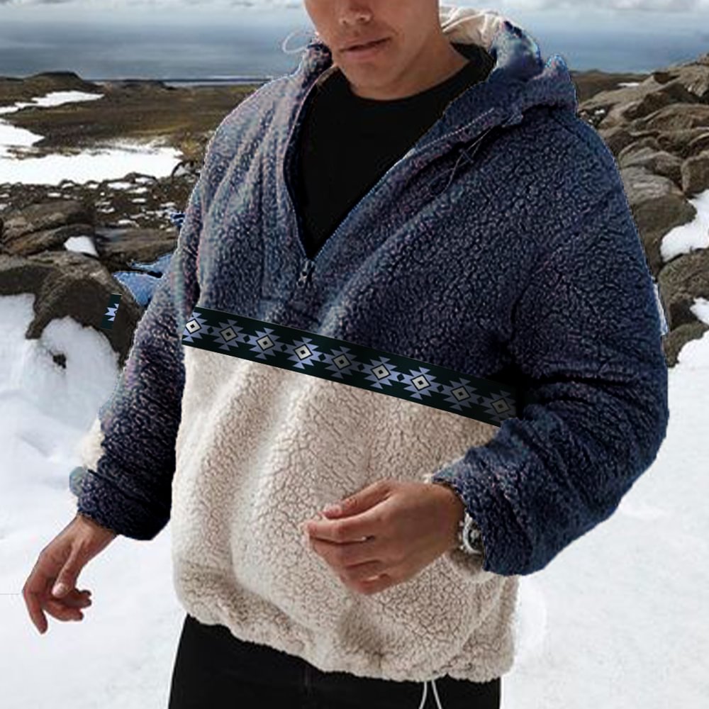 Men's Vintage Sherpa Stand Collar Zipper Sweatshirt、、URBENIE