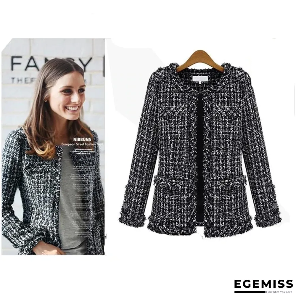 Autumn And Winter Black and White Plaid Tweed Coat Women | EGEMISS