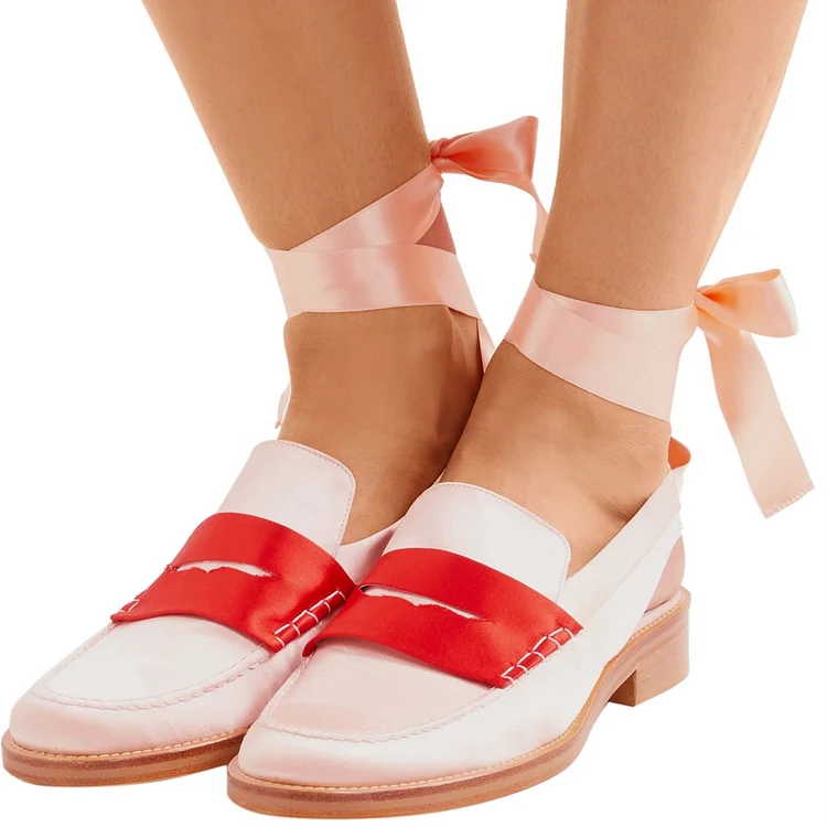 Pink Round Toe Chunky Heels Slingback Shoes Strappy Loafers for Women |FSJ Shoes