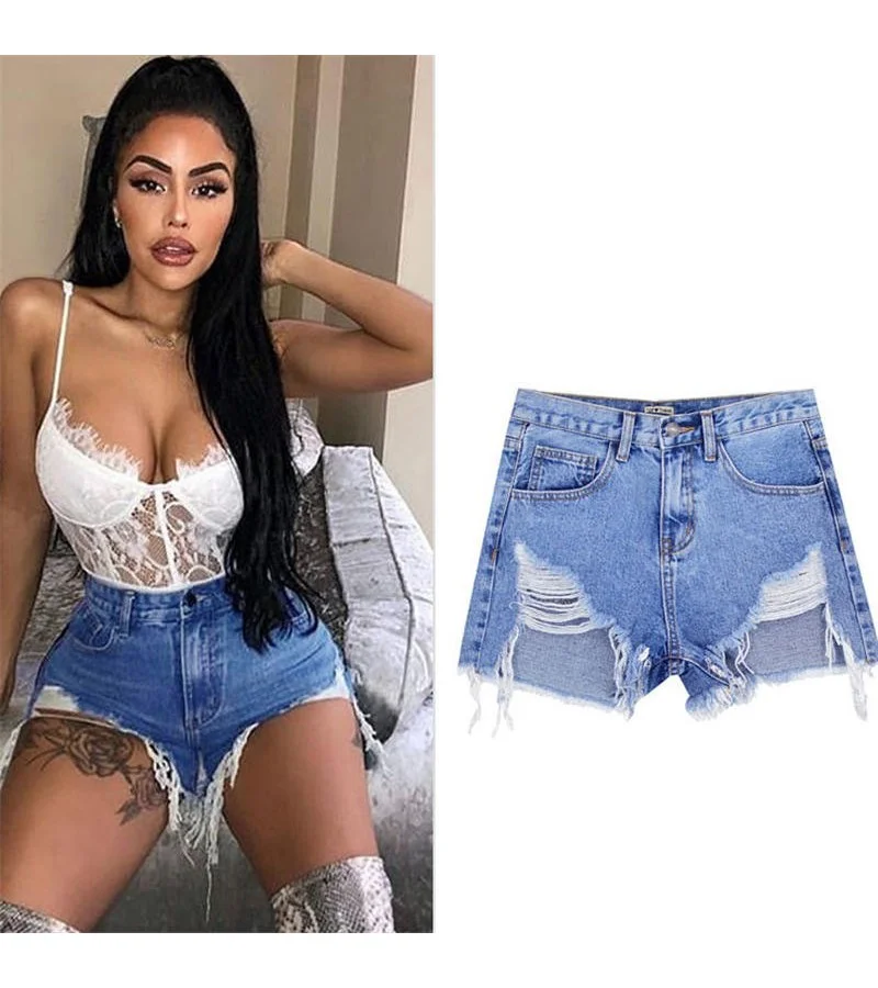 Women Fashion High Waist Irregular Tassels Hem Shorts XS-XL