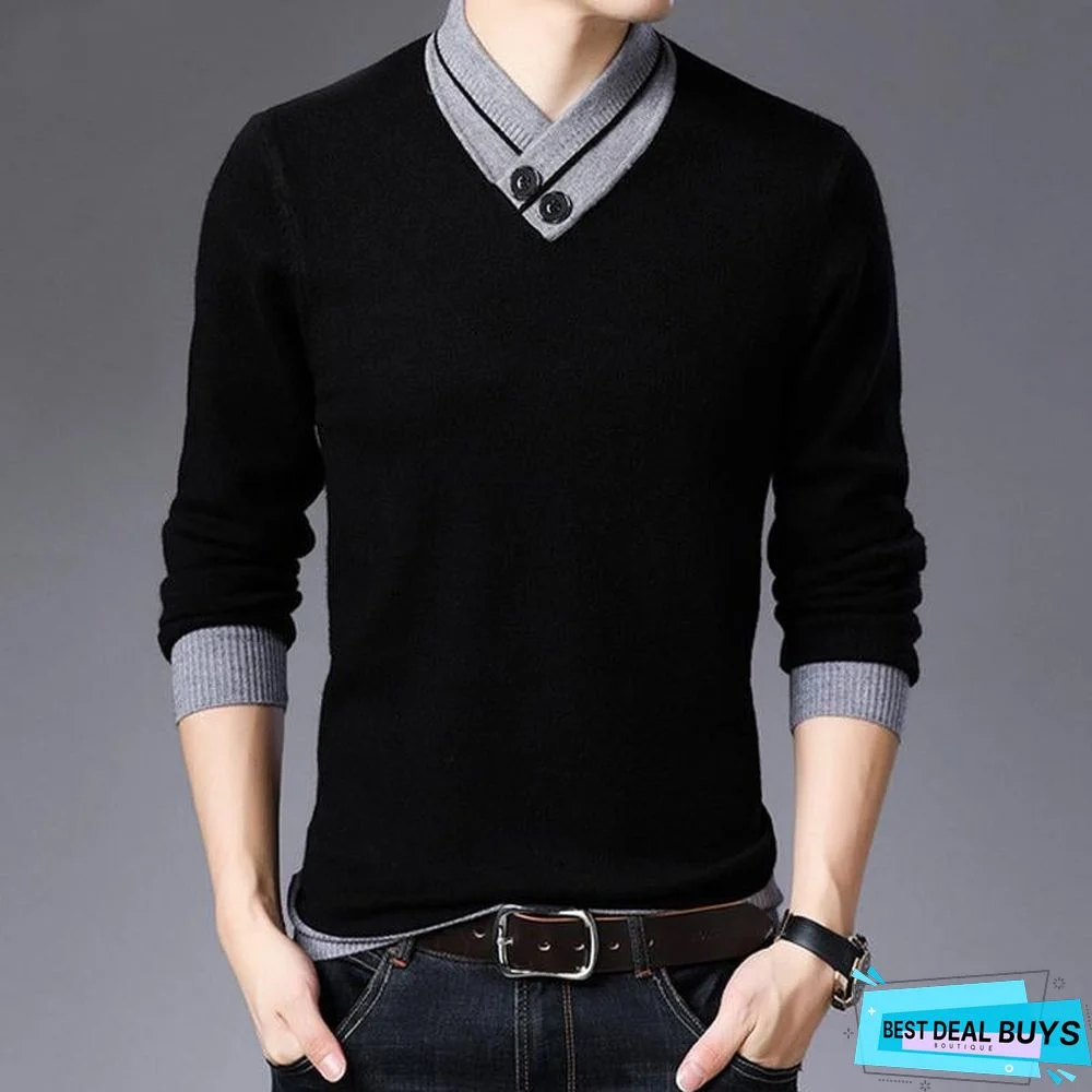 Sweater Men Autumn Winter Thick Warm Cashmere Wool Pullover Men Button Turtleneck Pull Homme Knitwear Tops