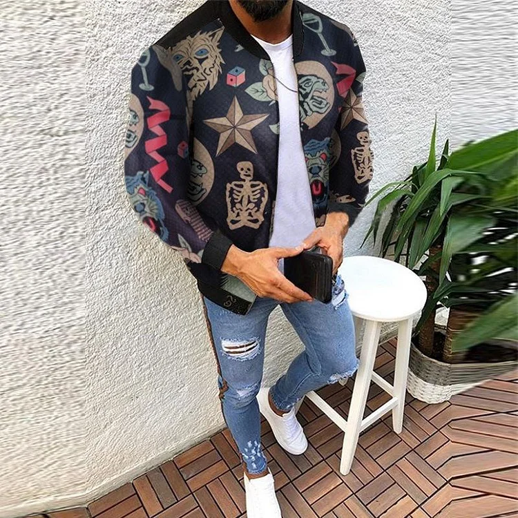 Fashion slim printed men's jacket