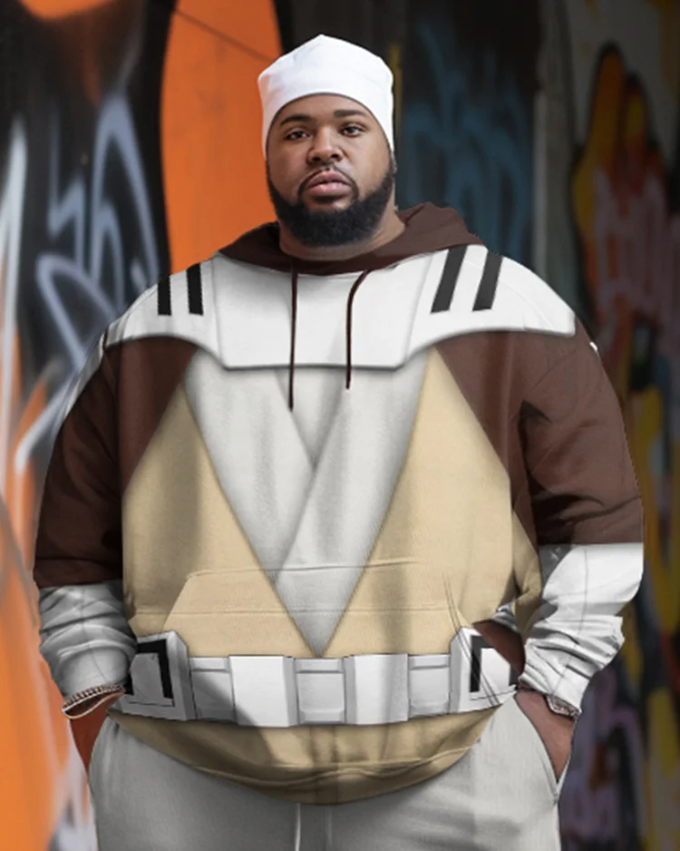 Personalized Men's Plus Size Fun Color Block Cosplay Hoodie Two-Piece Set