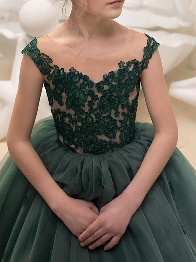 Beautiful Ball Gown Asymmetrical Sleeveless Jewel Neck Flower Girl Dresses with Tulle Bow and Pattern Print main image 1