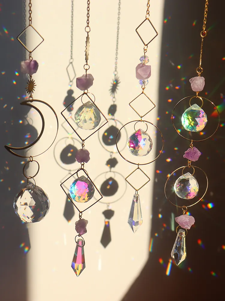 Metal Rainbow Collection Hanging Sun Crystal Prisms Home Wall Decoration