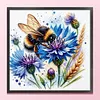 Bumble Cornflower Bee Glass Bead Partial 11CT DIY Stamped Cross Stitch Kits for Beginners Adults Home Decor Cross Stitch Art and Crafts Kits 14.04x14.04in