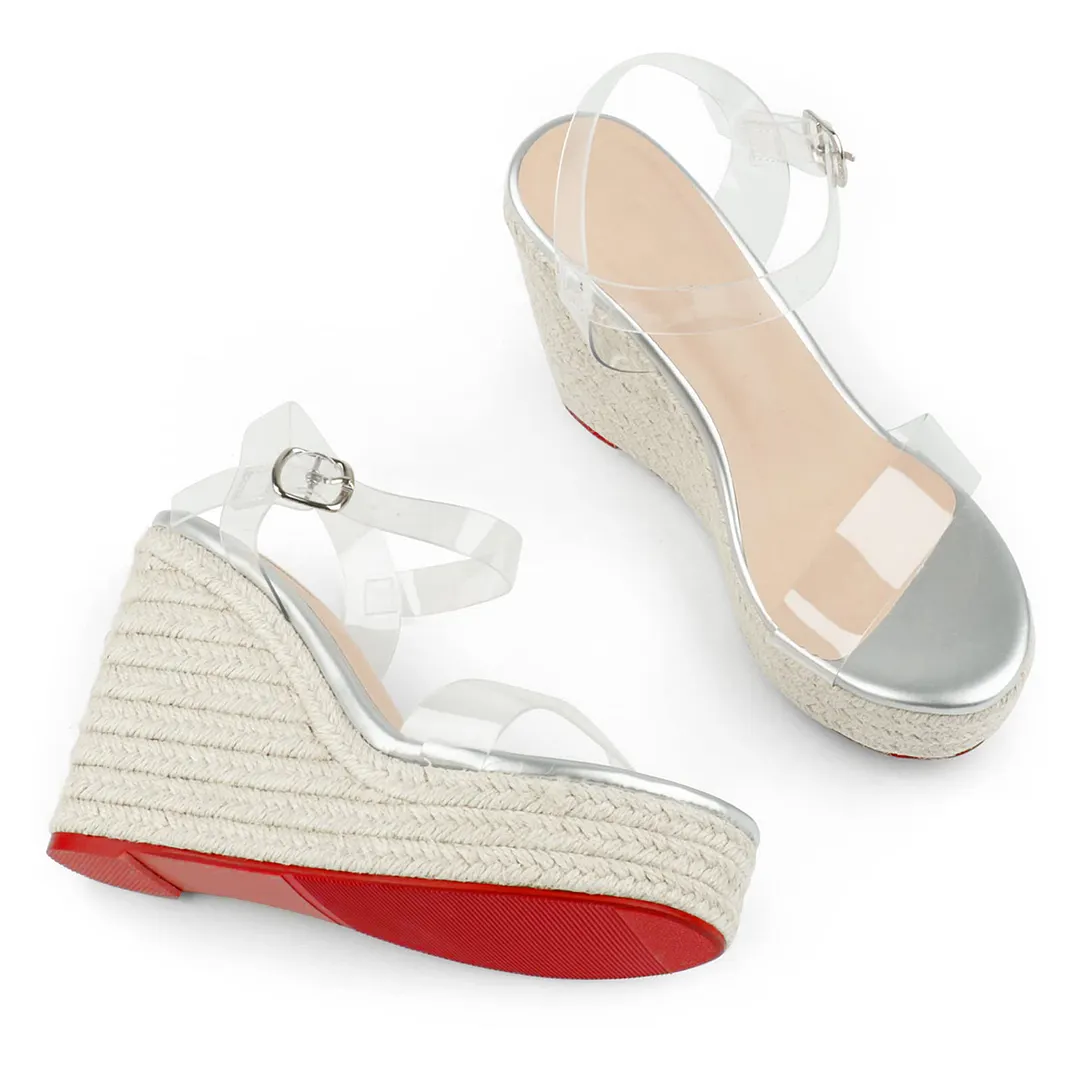 115mm/4.5" Women's Fashion Platform Wedge Sandals Heeled Buckle Shoes Red Bottom Sandals-vocosishoes