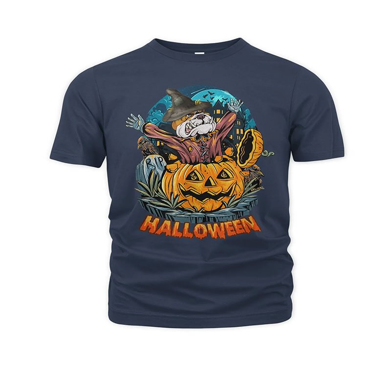 Bulldog Surprise Halloween Grumpy Witch Bulldog Pumpkin T-Shirt