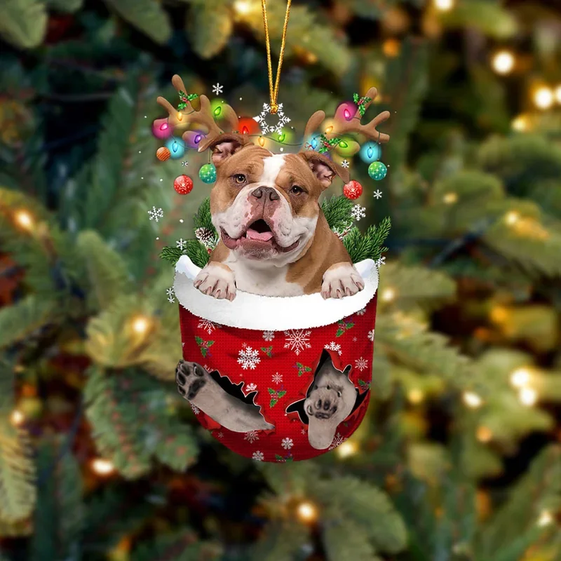 Old English Bulldog In Snow Pocket Christmas Ornament trabladzer