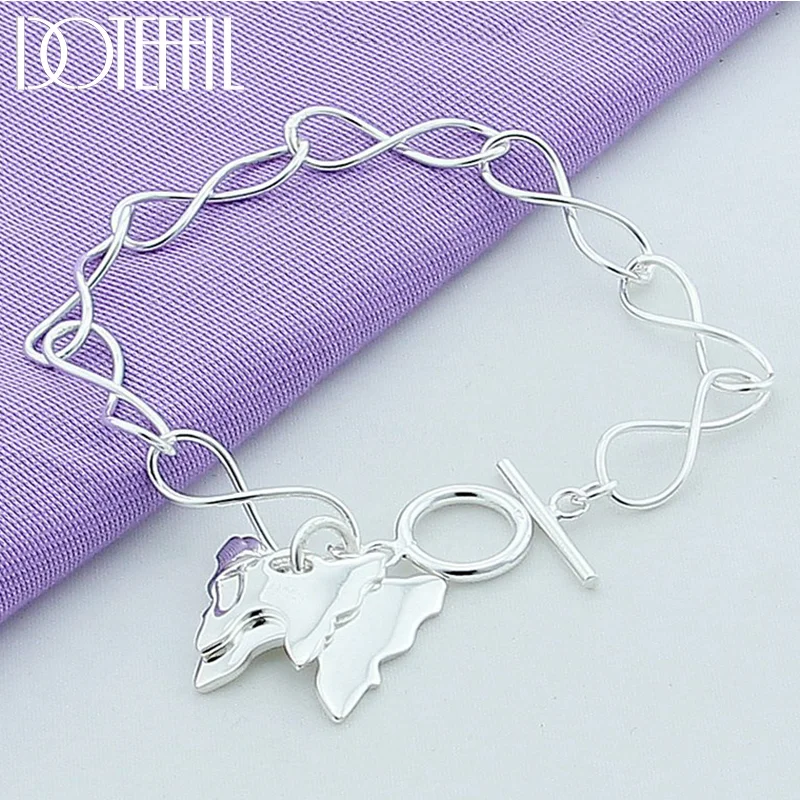 DOTEFFIL 925 Sterling Silver Two Butterflies Pendant Bracelet Chain For Woman Jewelry