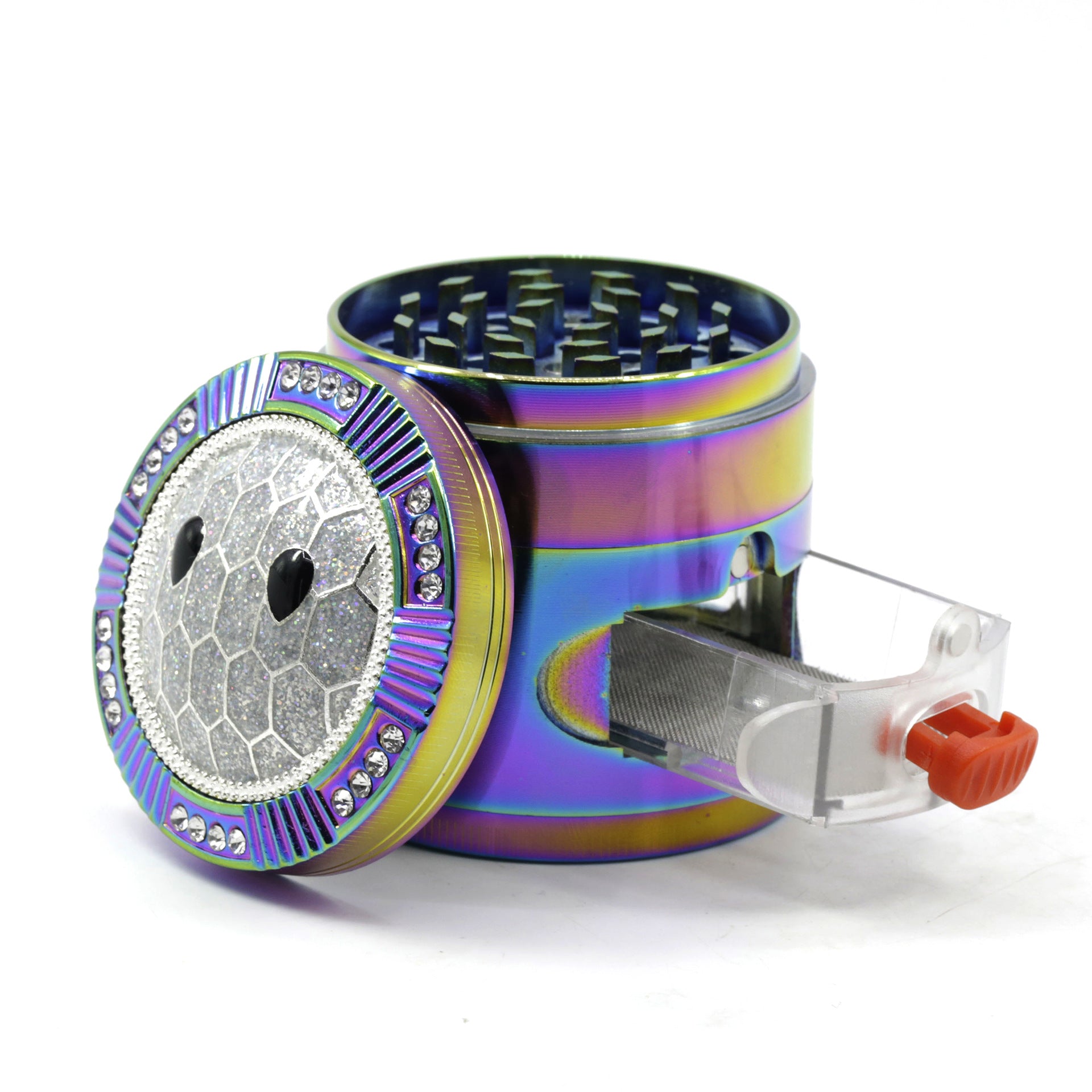 Drill Turtle Shell Zinc 4-Piece Herb Grinder With Side Window Drawer-Rainbow