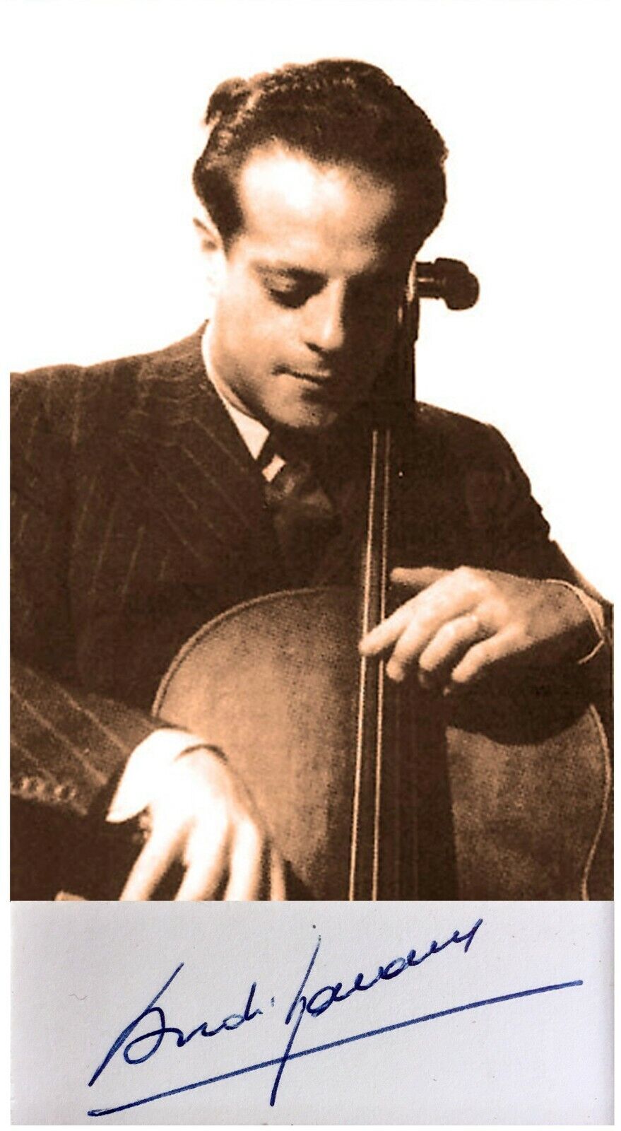 FRENCH Cellist ANDRE NAVARRA Hand SIGNED AUTOGRAPH + Photo Poster painting+ MAT Cello AUTOGRAMME