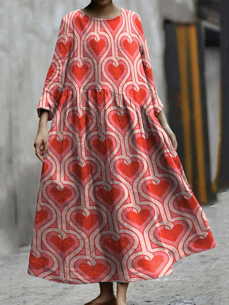 Love Heart Shape Decorative Pattern Pocket Cotton Dress