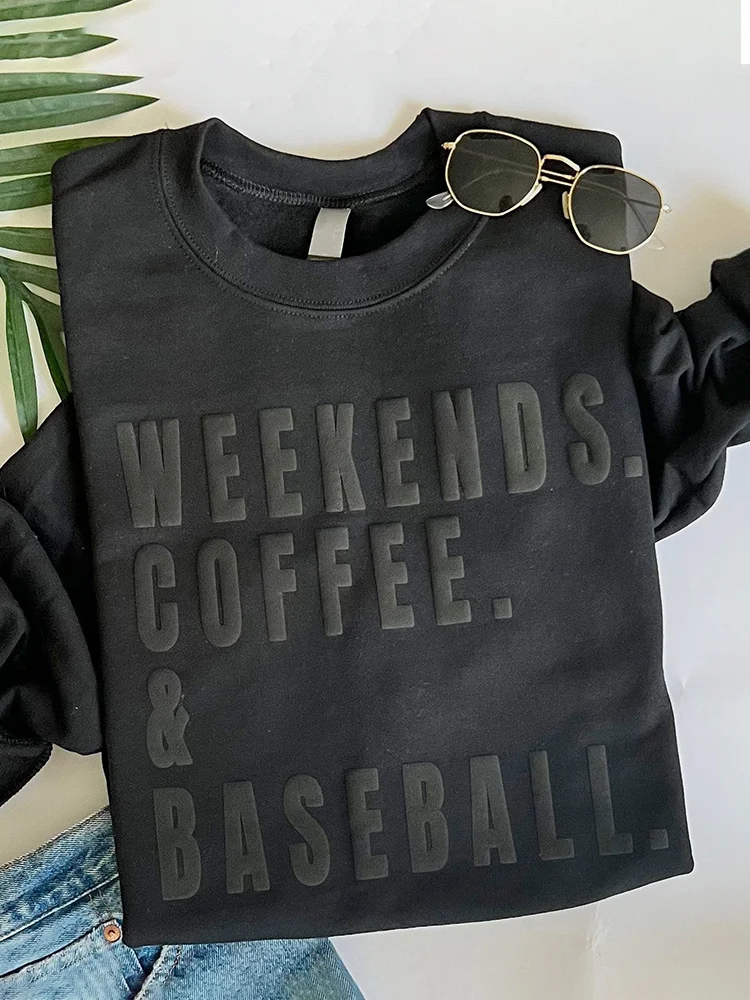 Weekends Coffee And Baseball Print Cozy Sweatshirt