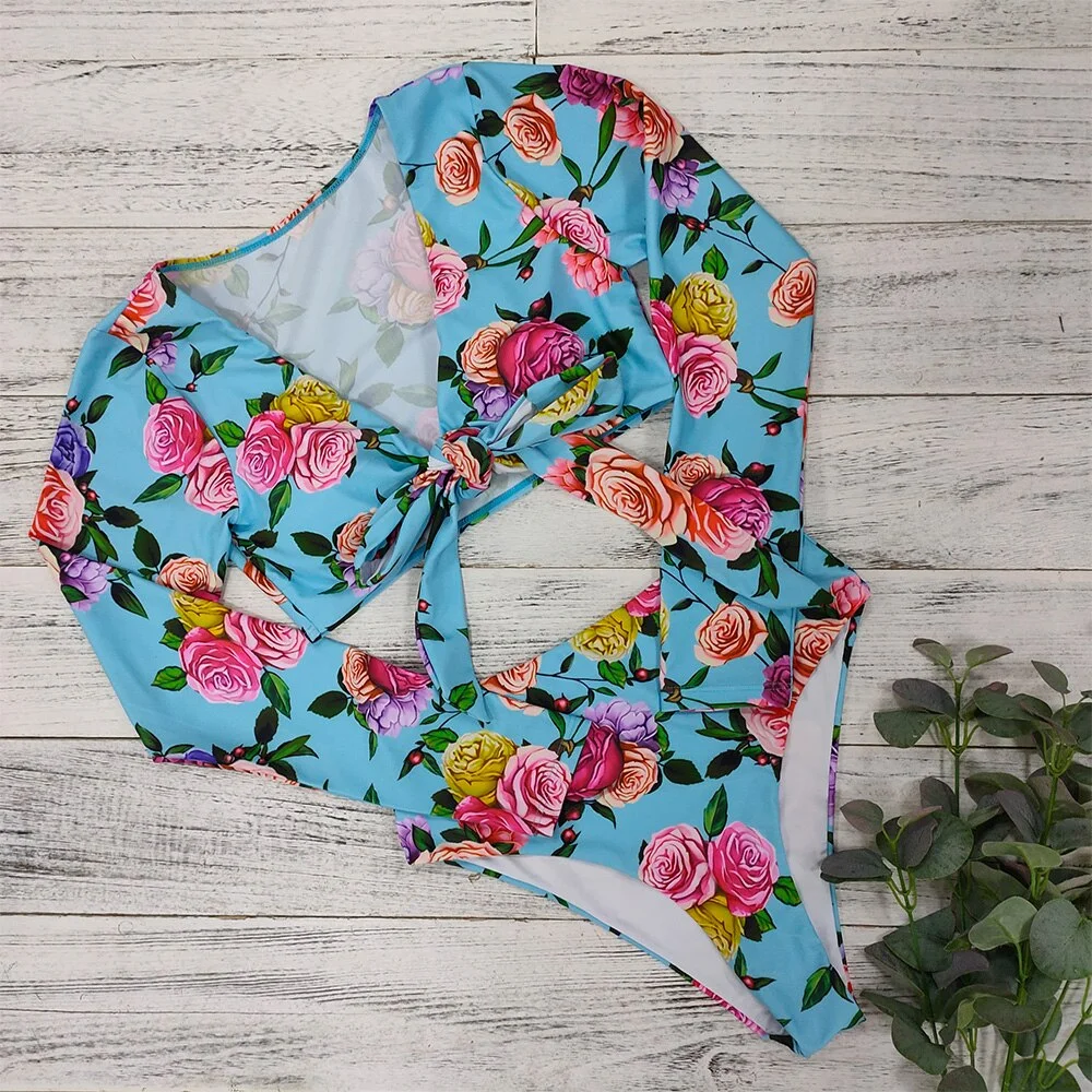 2020 New Sexy Long Sleeve Bikinis Women Swimsuit Green Leaves Print Bathing Suits Beachwear Brazilian Bikini Set Biquini Female