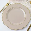 10 Pack | 11" Taupe Hard Plastic Baroque Dinner Plates with Gold Rim, Heavy Duty Disposable Dinnerware