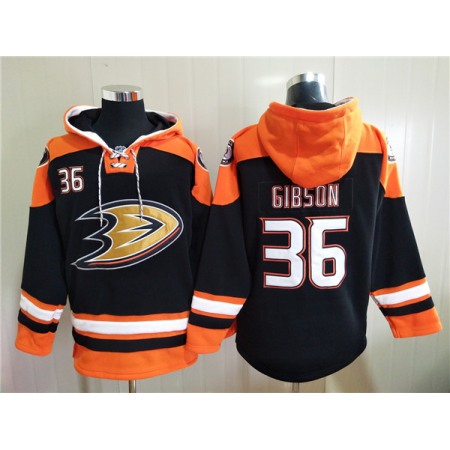 Men's Anaheim Ducks #36 John Gibson Black Ageless Must-Have Lace-Up Pullover Hoodie TUIP