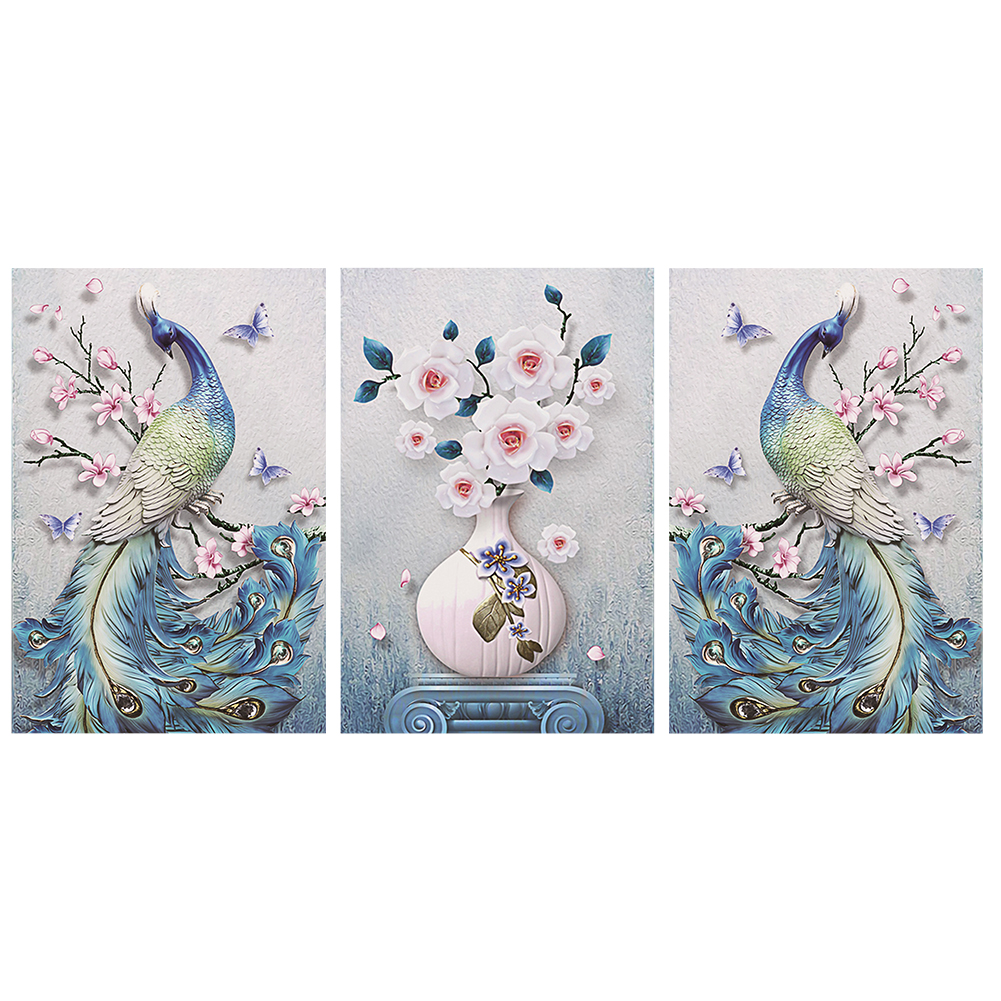

95*45CM - Multi-picture Special Shaped Diamond Painting - 3 Panel Peacock, 501 Original