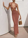 Plunging Bodycon Sleeveless Maxi Dress
